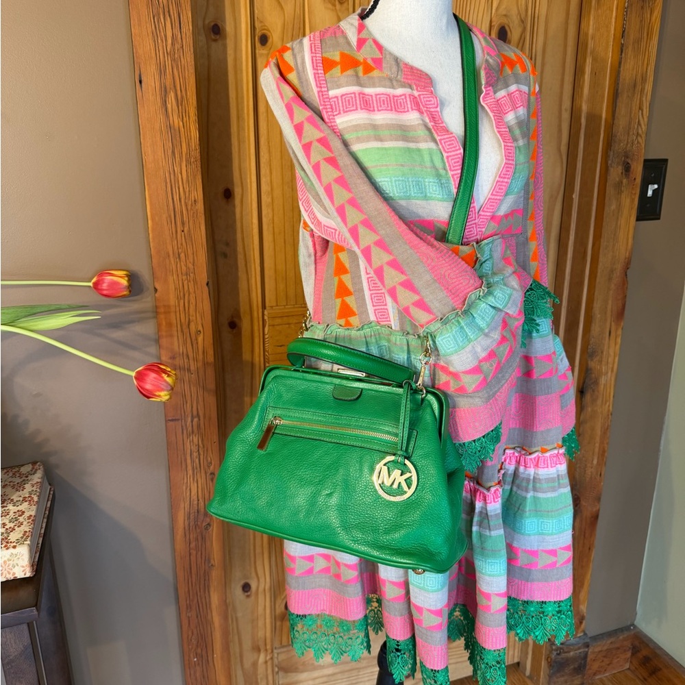 Michael Kors rare Kelly Green Leather Doctor Satchel with MK Charm